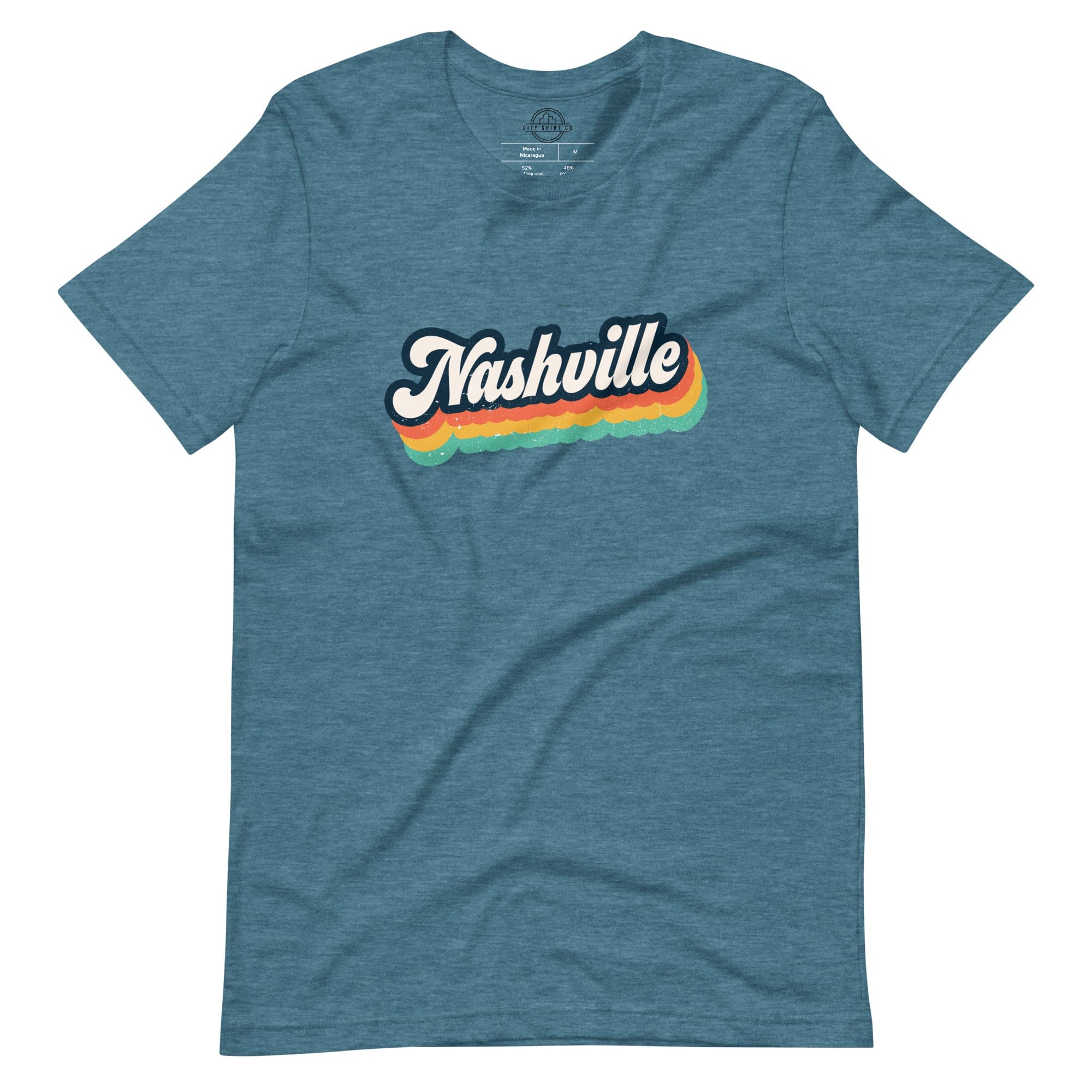 City Shirt Co Retro Nashville T-Shirt Heather Deep Teal / S