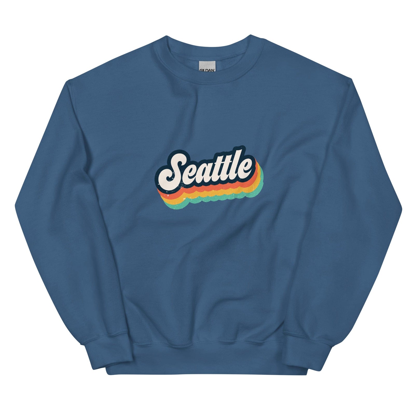 City Shirt Co Seattle Retro Crewneck Sweatshirt Indigo Blue / S