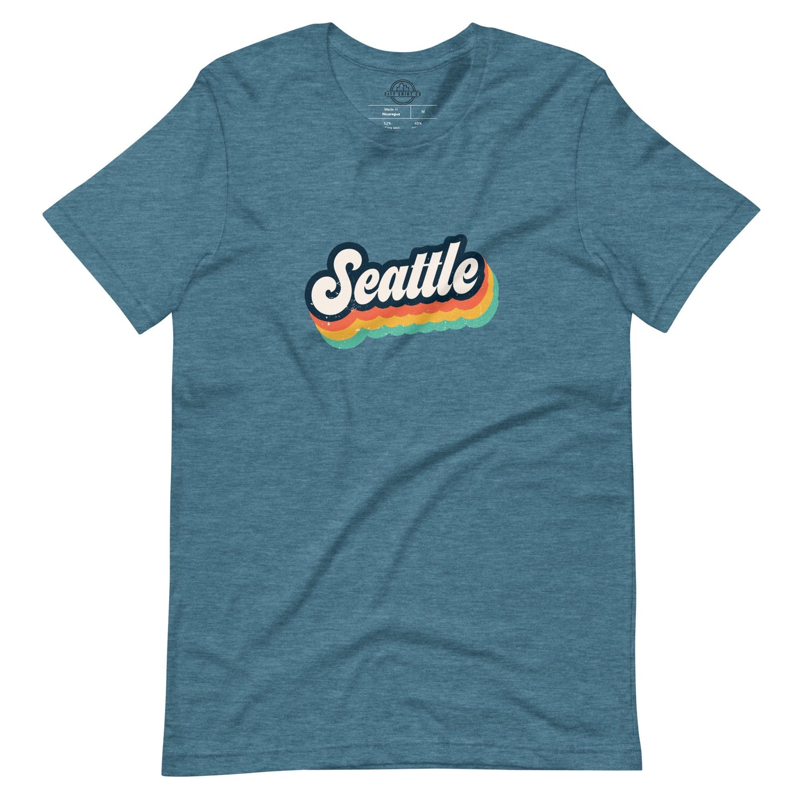 City Shirt Co Seattle Retro T-Shirt Heather Deep Teal / S